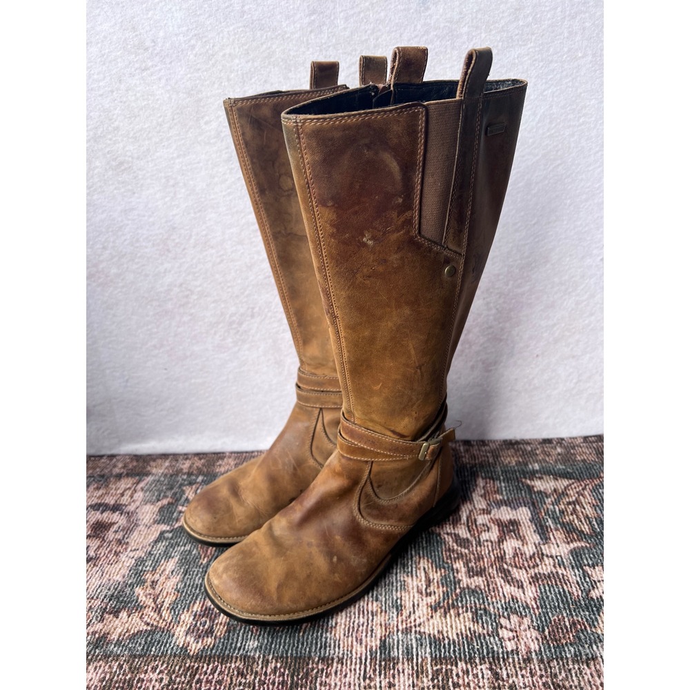 Merrell Waterproof Brown Leather Tall Boots Side Zip Buckle Outdoor Womens 8.5